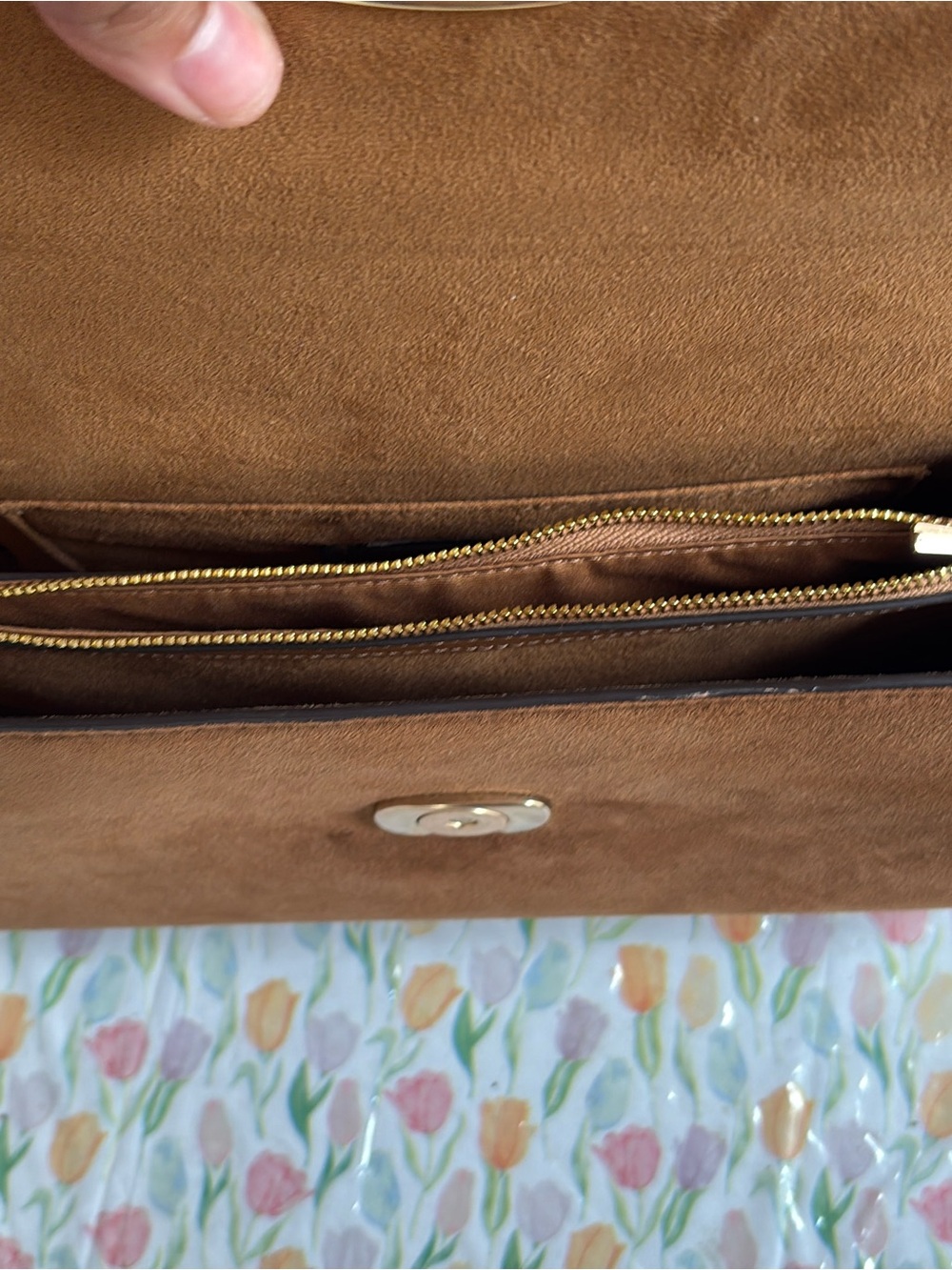 Coach Brown Suede Top Handle Satchel with Gold Hardware - Picture 4 of 5